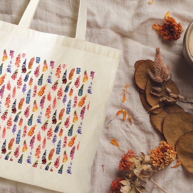 Colourful Watercolor girly lupine flowers pattern Tote Bag (Creator Uploaded)