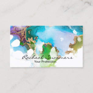 Colourful Watercolor Gold Foil Modern Chic Business Card