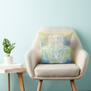 Colourful Watercolor Hamsa Symbol Cushion
