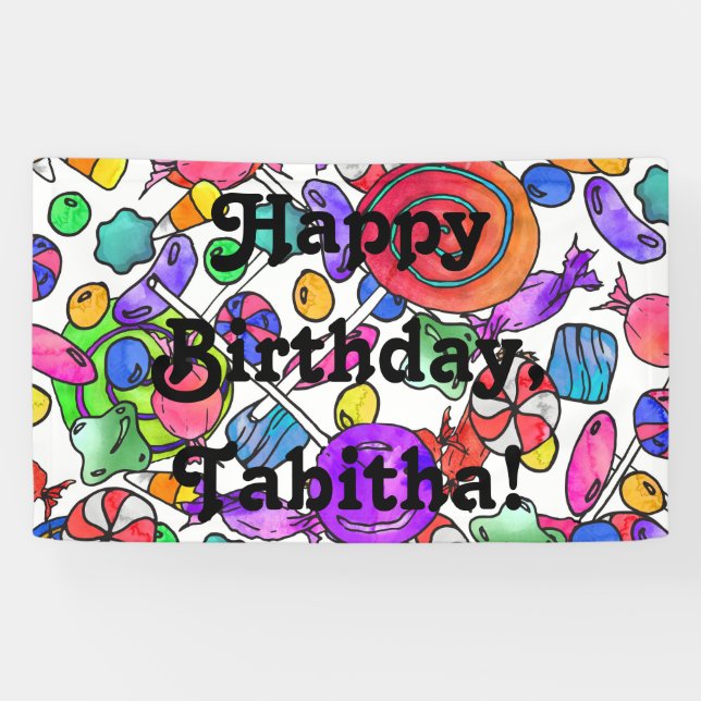 Colourful Watercolor Hand Drawn Candy Pattern Banner (Horizontal)