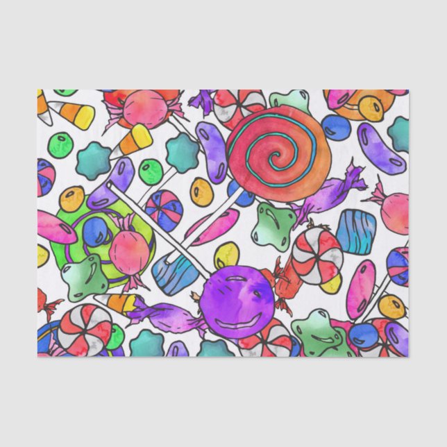 Colourful Watercolor Hand Drawn Candy Pattern Tissue Paper (Front)
