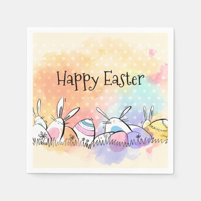 Colourful Watercolor Happy Easter | Paper Napkin (Front)