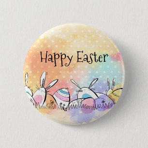 Colourful Watercolor Happy Easter   Pin Button
