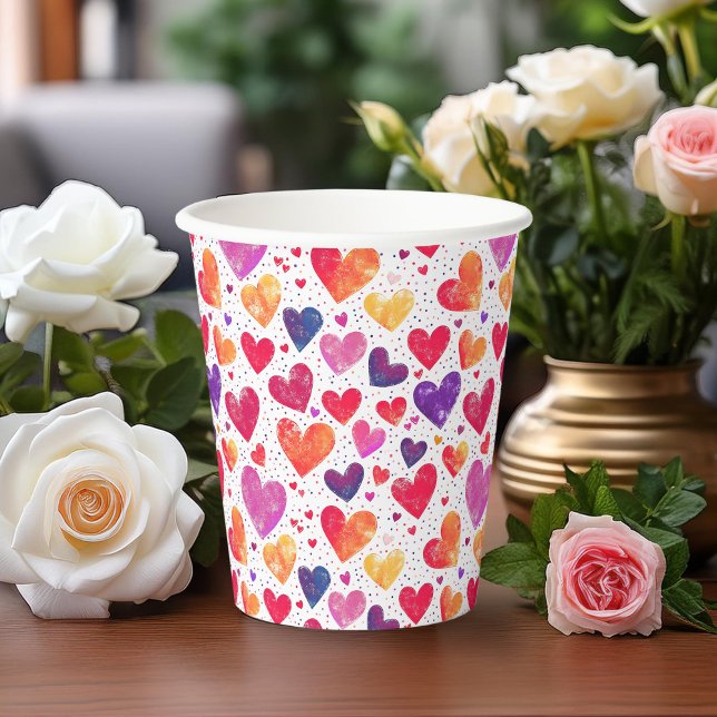 Colourful Watercolor Hearts Mother's Day Paper Cups (Creator Uploaded)