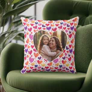 Colourful Watercolor Hearts Mother's Day Photo Cushion