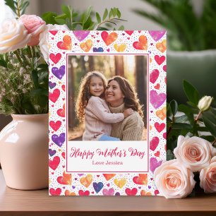 Colourful Watercolor Hearts Mother's Day Photo  Holiday Card