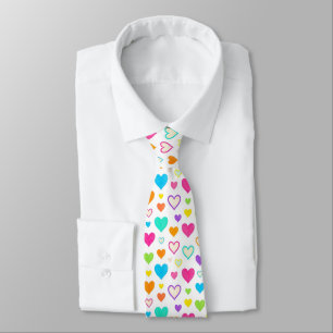 Colourful Watercolor Hearts Pattern Crew rainbow Tie