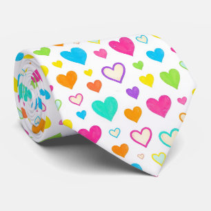 Colourful Watercolor Hearts Pattern Crew rainbow Tie