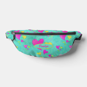 Colourful Watercolor Hearts Pattern with Your Name Bum Bags