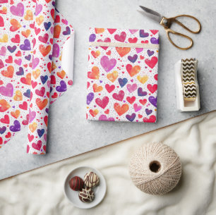 Colourful Watercolor Hearts Pattern Wrapping Paper