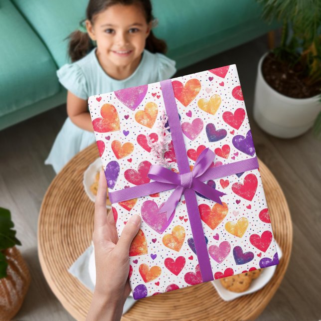 Colourful Watercolor Hearts Pattern Wrapping Paper (Creator Uploaded)