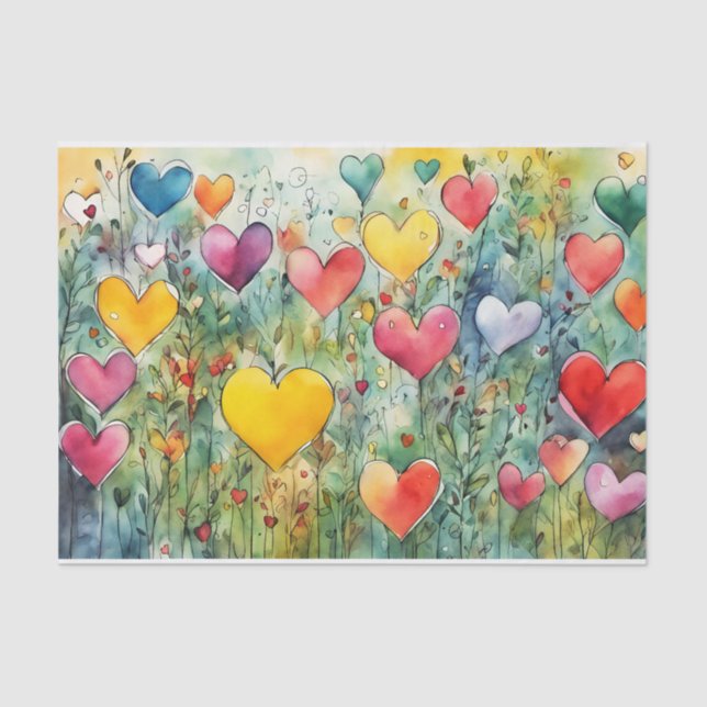 Colourful Watercolor Hearts Tissue Paper (Front)