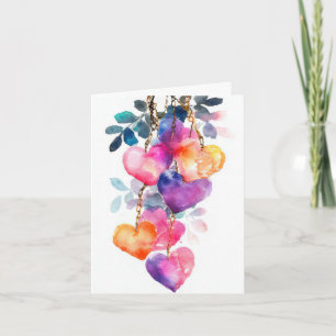 Colourful Watercolor Hearts Valentine's Greeting Holiday Card
