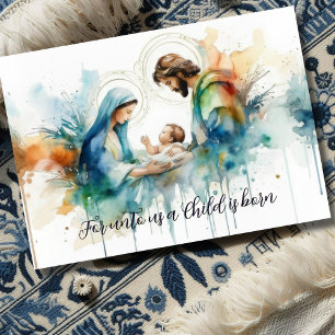 Colourful Watercolor Holy Family Holiday Card