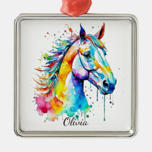 Colourful watercolor horse head design metal tree decoration