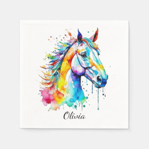 Colourful watercolor horse head design  napkin