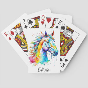 Colourful watercolor horse head design playing cards