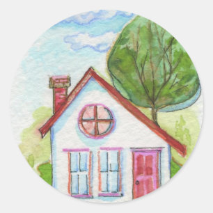 Colourful Watercolor House Classic Round Sticker