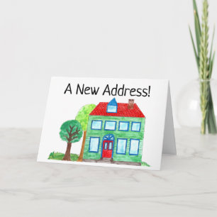 Colourful watercolor house New address card