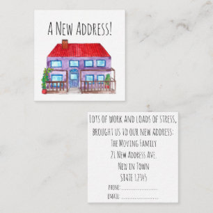 Colourful watercolor house New address card