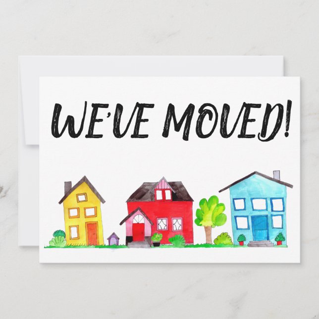 Colourful watercolor houses New address card (Front)