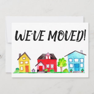 Colourful watercolor houses New address card