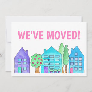 Colourful watercolor houses New address card