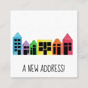 Colourful watercolor houses New address card