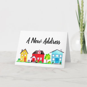 Colourful watercolor houses New address card