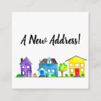 Colourful watercolor houses New address card