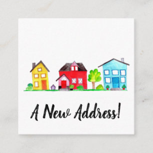 Colourful watercolor houses New address card