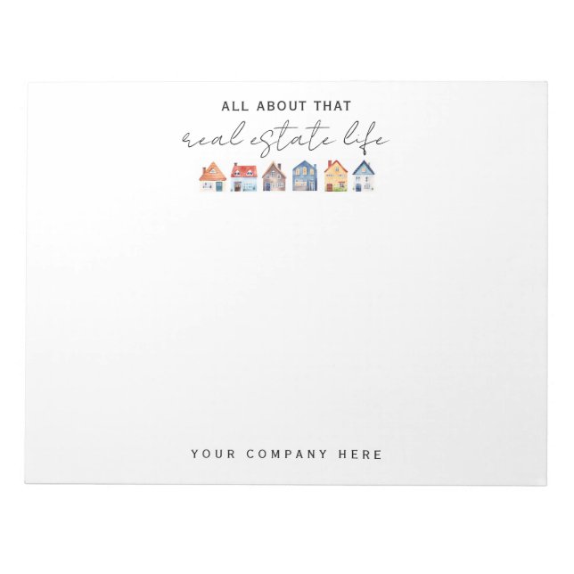 Colourful Watercolor Houses Real Estate  Notepad (Front)
