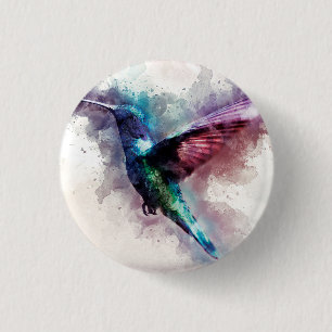 Colourful Watercolor Hummingbird  3 Cm Round Badge