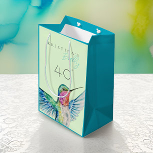 Colourful Watercolor Hummingbird ANY Birthday Medium Gift Bag