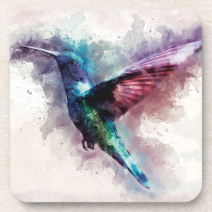 Colourful Watercolor Hummingbird Coaster