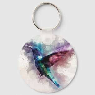 Colourful Watercolor Hummingbird Key Ring