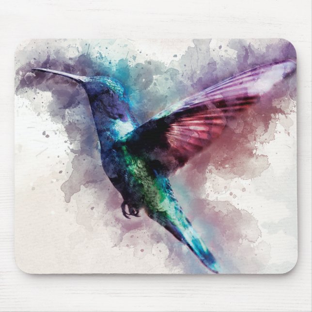 Colourful Watercolor Hummingbird Mouse Mat (Front)
