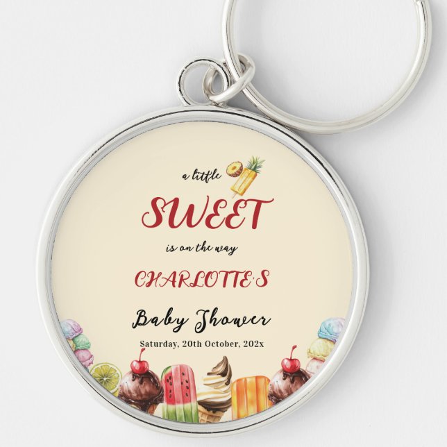 Colourful Watercolor Ice Cream Sweet Baby Shower Key Ring (Front)