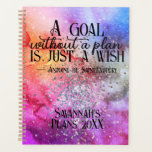 Colourful Watercolor Inspirational Goal Plan Quote Planner<br><div class="desc">Customisable name design with whimsical and colourful watercolor and faux glitter with Antoine de Saint Exupery's quote: "A goal without a plan is just a wish".</div>