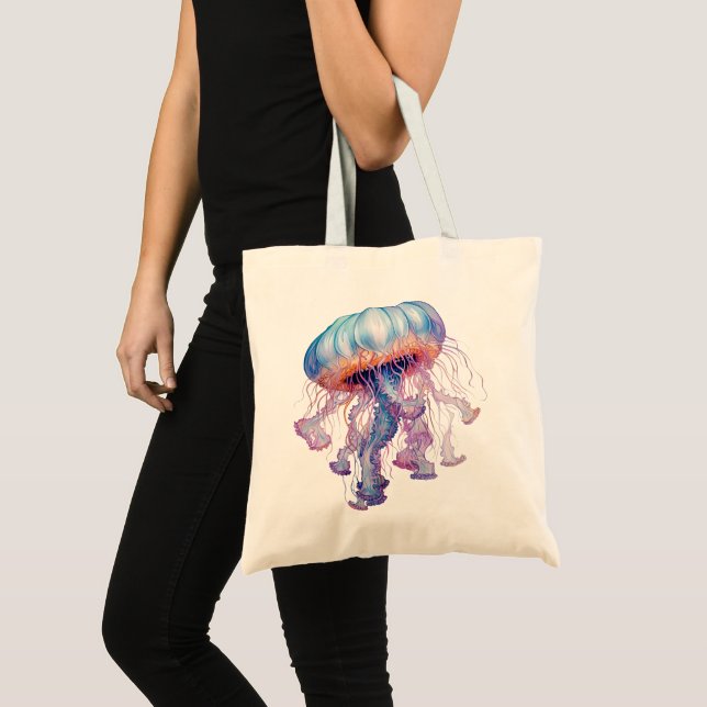 Colourful watercolor Jellyfish design Tote Bag (Front (Product))