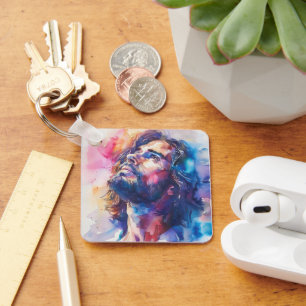 Colourful Watercolor Jesus Christ Key Ring