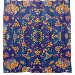 Colourful watercolor kaleidoscope mandala. Orienta Shower Curtain