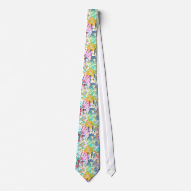 Colourful Watercolor Kid's Handprints Unusual Tie (Front)