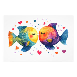 Colourful Watercolor Kissing Fish Romantic Anniver Photo Print