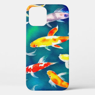 Colourful Watercolor Koi Fish in Pond iPhone 12 Case