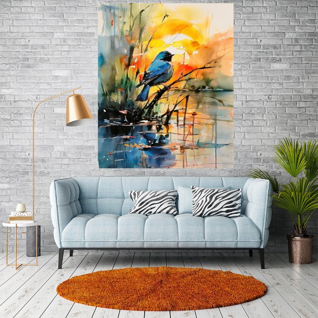 Colourful Watercolor Landscape Lake and Bird Poster (Pop A Wall - Poster Panache - Lake Serenade - Punch Your Style Without Hitting Your Wallet)