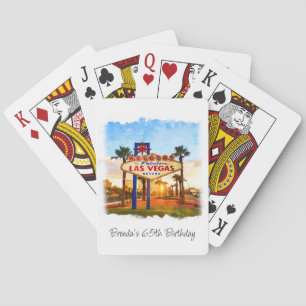Colourful Watercolor Las Vegas Sign Birthday Playing Cards