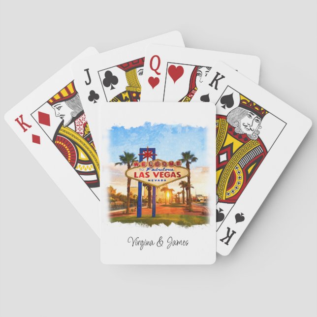 Colourful Watercolor Las Vegas Sign Wedding Playing Cards (Back)