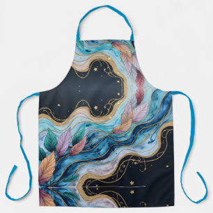 Colourful watercolor leaves on blue apron