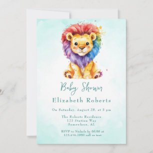 Colourful Watercolor Lion Any Gender Baby Shower Invitation
